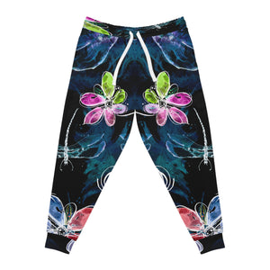 Athletic Joggers Watercolor Flowers At Midnight