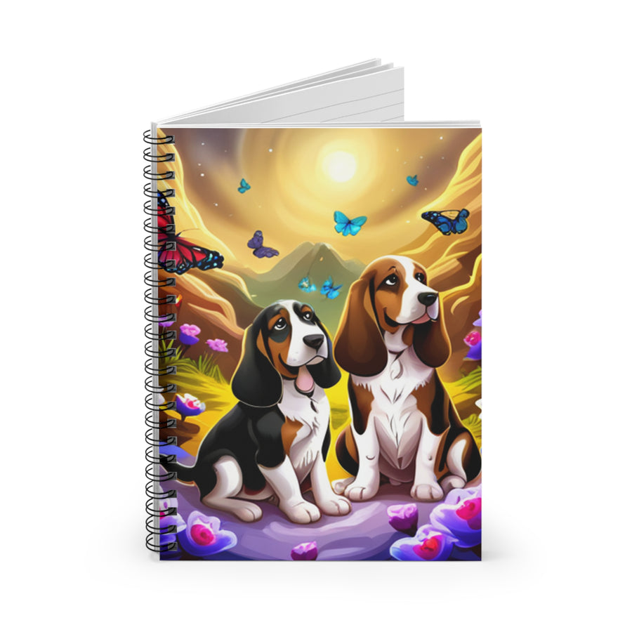 Spiral Notebook - Ruled Line Basset Puppies in Butterfly Bliss