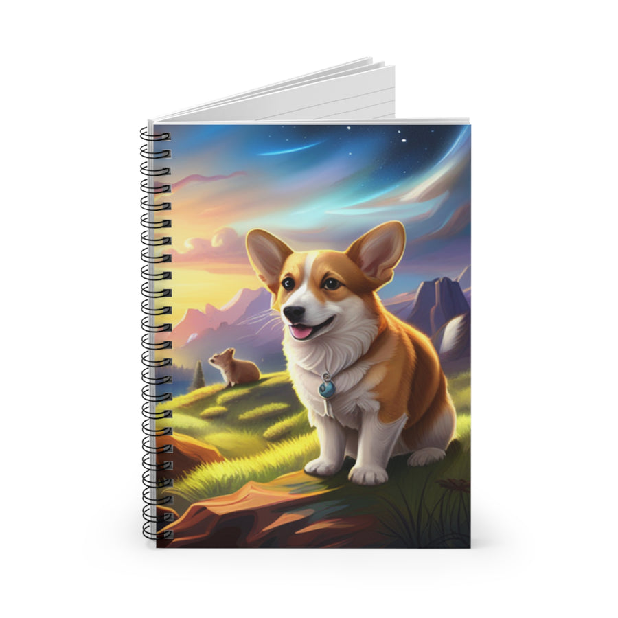 Spiral Notebook - Ruled Line Welsh Corgi and Squirrel in a Mountain Meadow