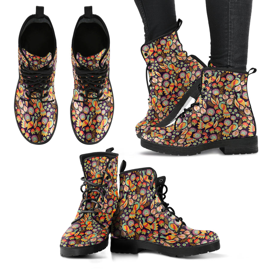 Bird Flower Pattern Handcrafted Boots