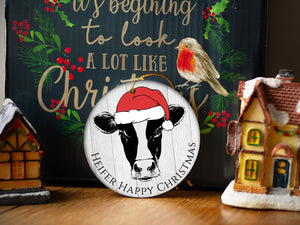 Heifer Happy Christmas - Ceramic Round Ornament