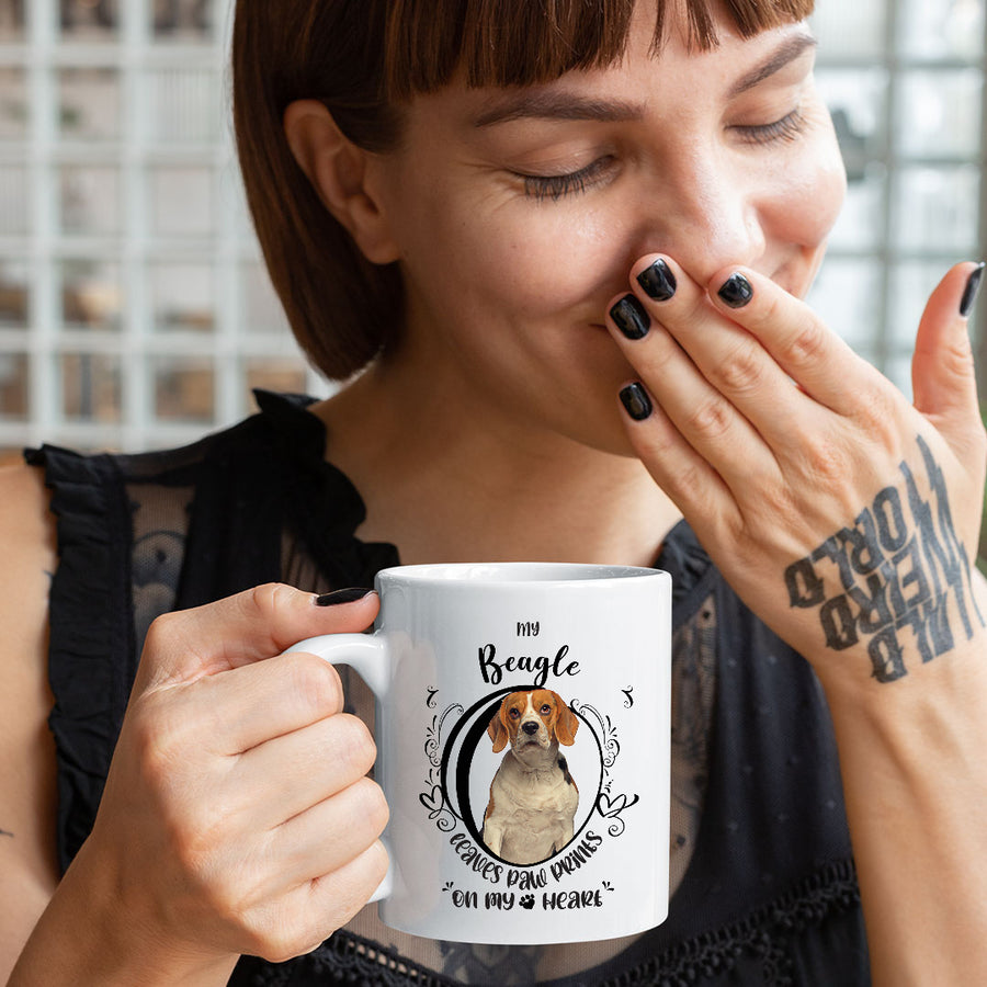 Beagle- My Beagle Leaves Paw Prints On My Heart White Coffee Mug