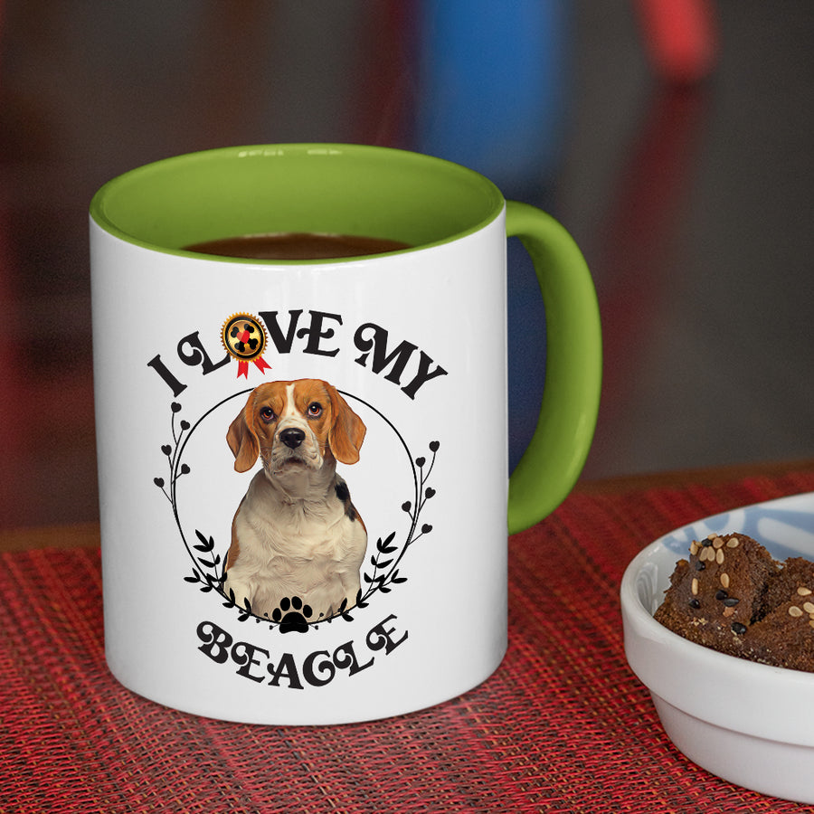 Beagle - I Love My Beagle Coffee Mug, White with Colored Inside and Handle