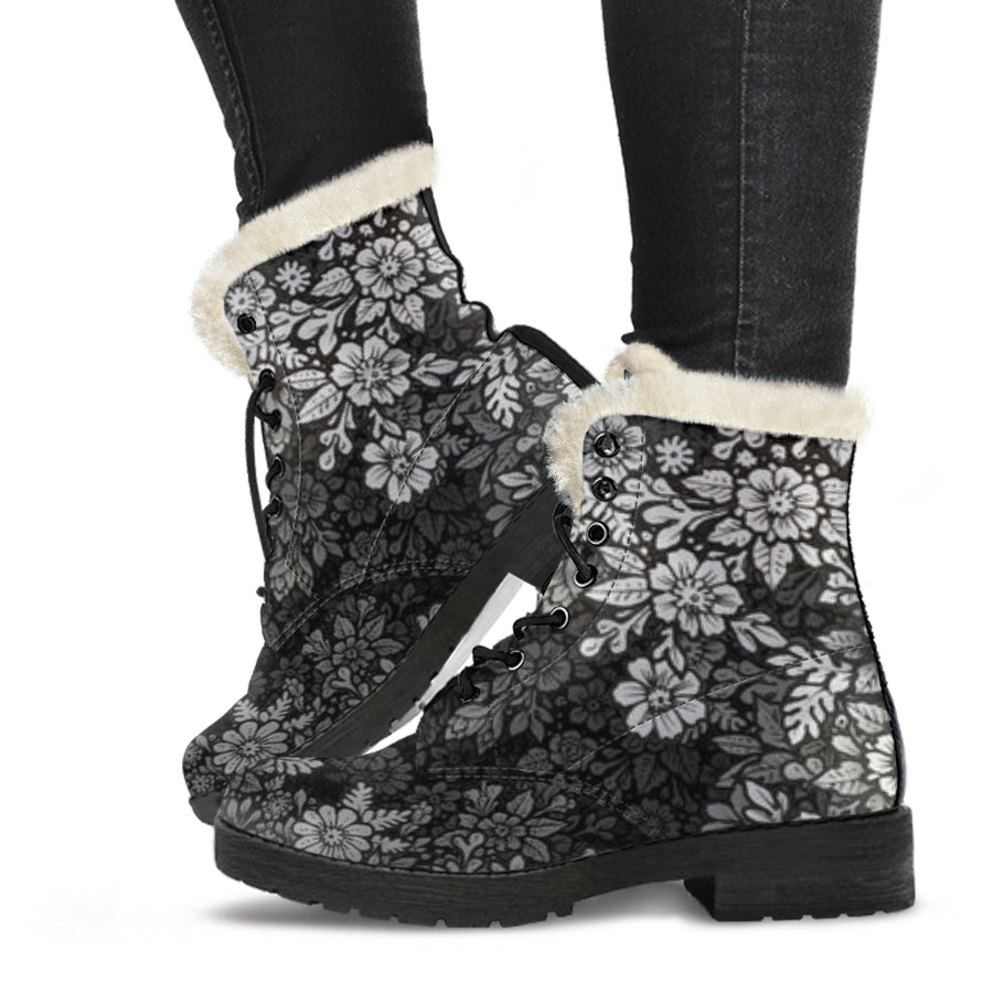 3D Flora Doodle-able Faux Fur Lined Vegan Boots Boots