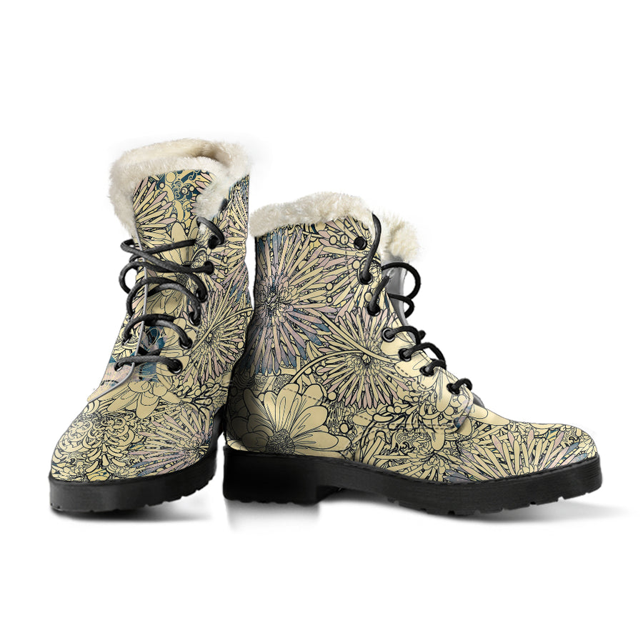 Flowers-Faux Fur Lined Flower Boots - Animal Friendly