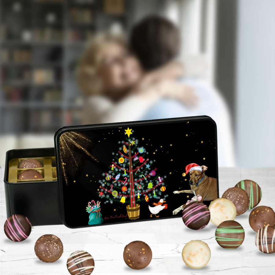 Christmas, Holiday Gift, Artisan Chocolate Truffles with Keepsake Tin Box
